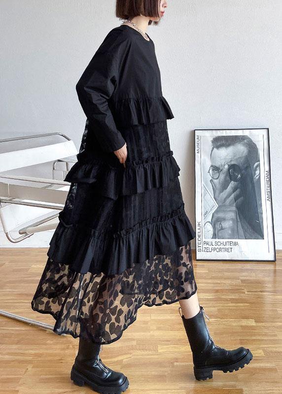 Diora™ | Chic in Schwarz - Rüschen fallen Spitzenkleid