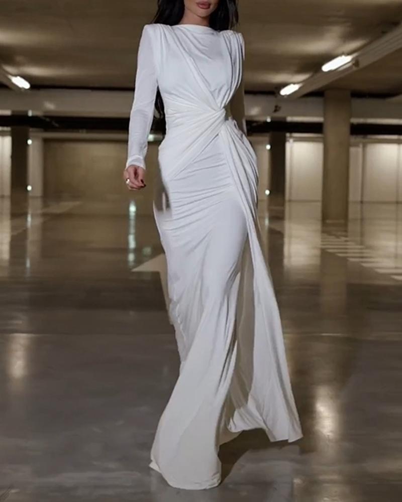 Anna™ | Luxus und Komfort - Gepolstertes Bodycon-Schulterkleid mit langen Ärmeln